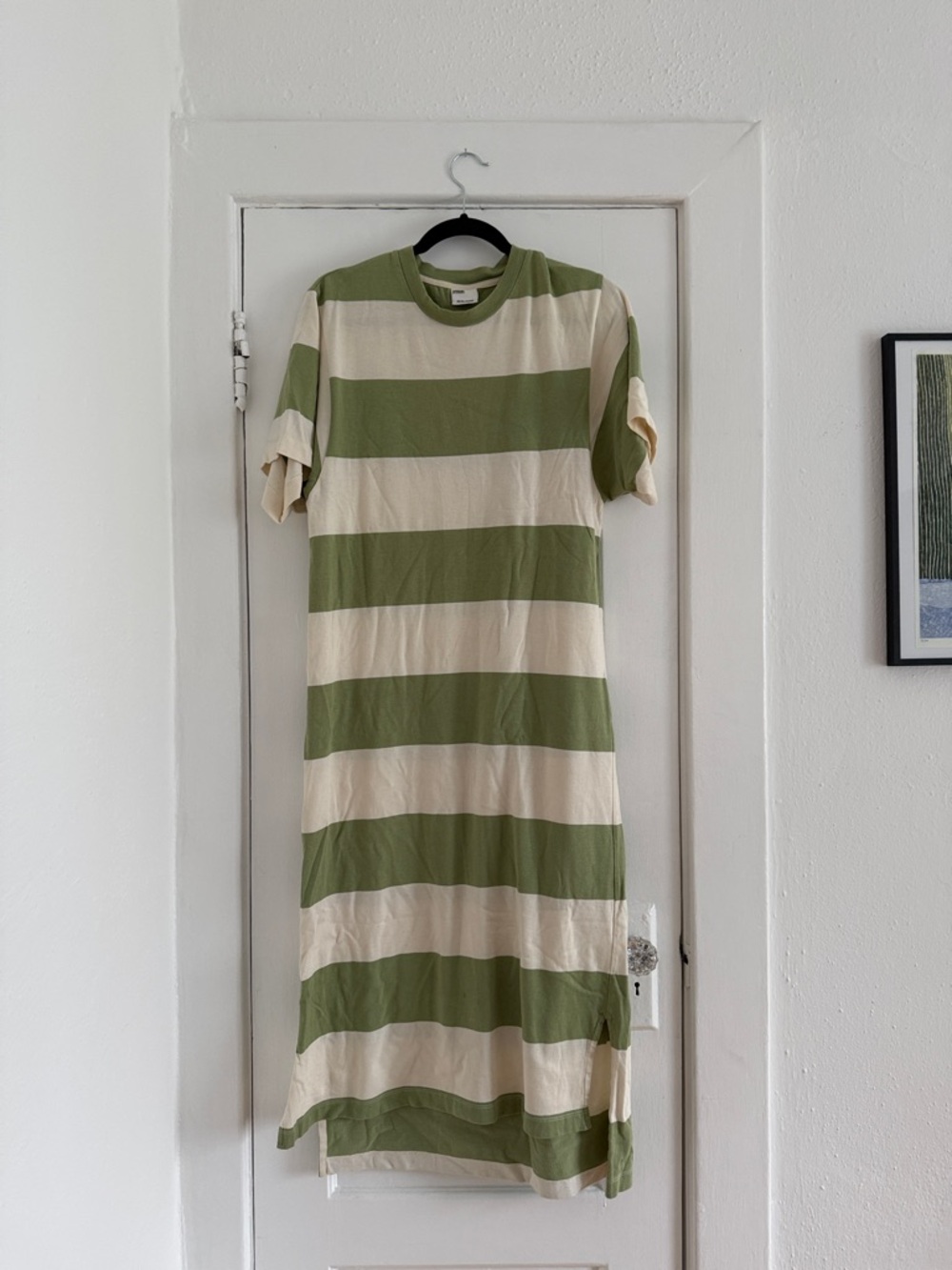 Striped Green and Cream Midi Dress — Casual Tee Style